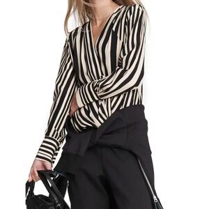 New Rag & Bone 100% Silk Striped Blouse Sz S